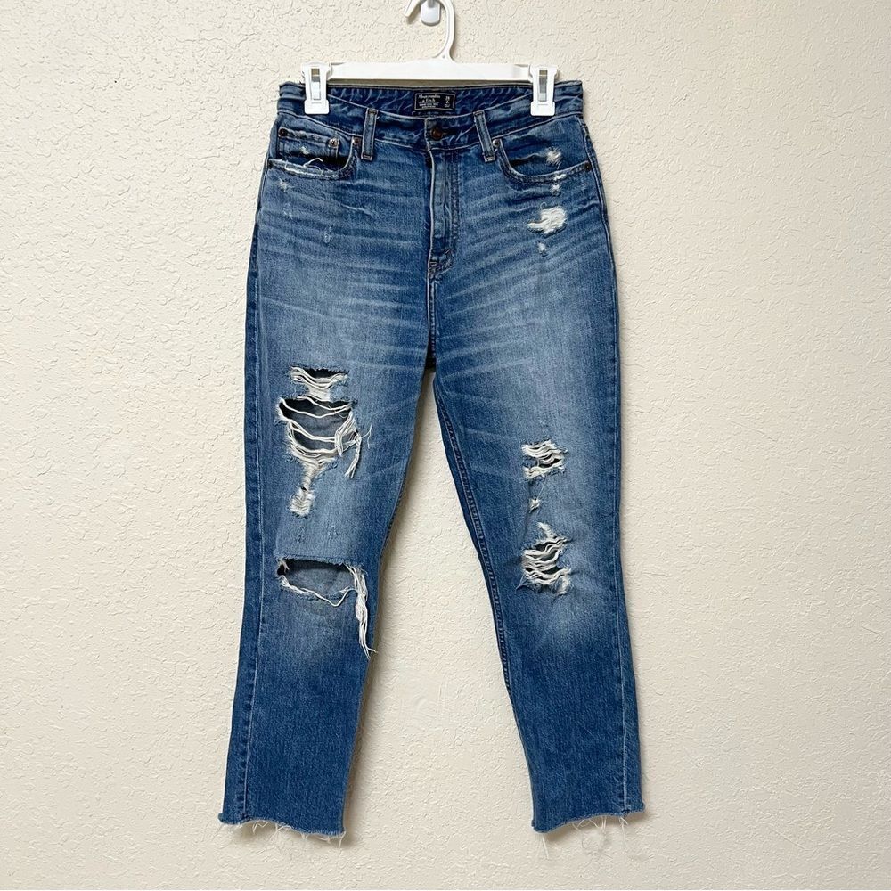 Abercrombie & Fitch Ankle High Rise Girlfriend Denim Blue Distressed Size 26/2R
